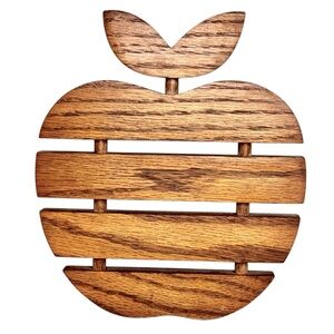 Vintage Wooden Apple Trivet Hot Plate Slatted Rustic Country Cottagecore Decor